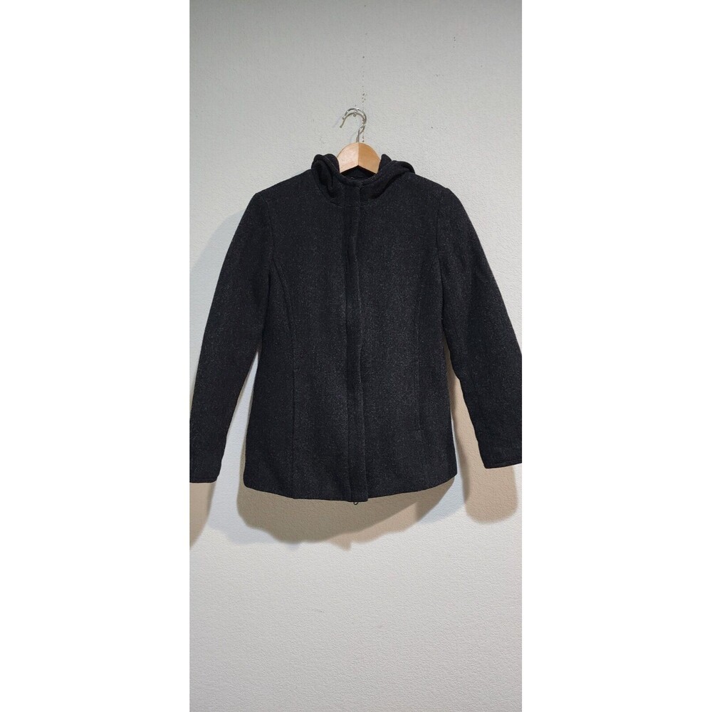 Gap Womens Full Zip Quilt Lined Hooded Sweater Dark Gray Nylon Wool Blend Size S